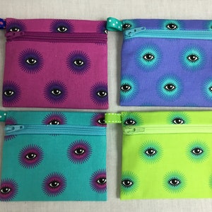 Tula Pink Eyes Flat Zipper Coin Purse, Credit Card Wallet, Earbud Pouch, IPod Holder
