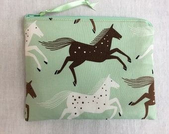Bolsa acolchada mediana con cremallera, bolsa para cosméticos, bolsa organizadora, bolsa de viaje con diseño de caballos