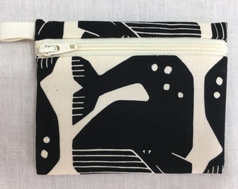 Grumpy Whale Flat Zipper Coin Purse, Credit Card Wallet, Earbud Pouch, IPod Holder - Choose Color