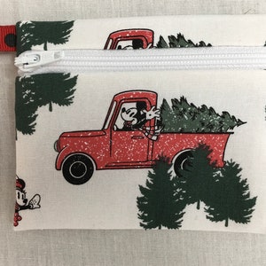 Mickey Mouse Christmas Truck Flat Zipper Coin Purse, portefeuille de carte de crédit, pochette d’écouteur
