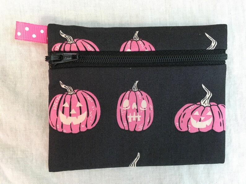 Halloween Bat, Ghost or Pumpkin Flat Zipper Coin Purse, AirPod Case, Credit Card Wallet, Earbud Pouch - New Color image 3