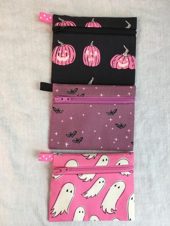 Halloween Bat, Ghost or Pumpkin Flat Zipper Coin Purse, AirPod Case, Credit Card Wallet, Earbud Pouch - New Color