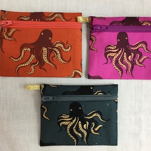 Metallico Octopus piatto cerniera portamonete, portafoglio carta di credito, custodia auricolare, custodia per iPod.
