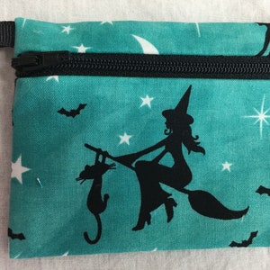 Halloween Witch Flat Zipper Coin  Purse, Credit Card Wallet, AirPod Case, Earbud Pouch