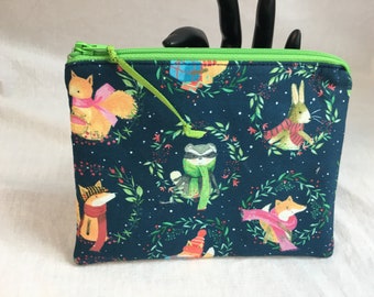 Holiday Animals Medium Padded Zipper Bag, Cosmetic Bag, Organizer Pouch, Travel Pouch