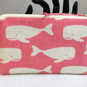 Whale Linen/Cotton Medium Zipper Bag, Cosmetic Bag, Gadget Bag