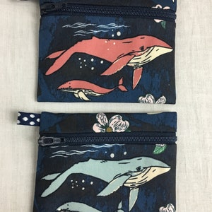 Whale Flat Zipper Coin Purse, Credit Card Wallet, Earbud Pouch, IPod Holder