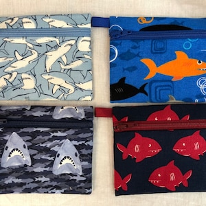 Shark Flat Zipper Coin Purse, Credit Card Wallet, Earbud Pouch, AirPod Case