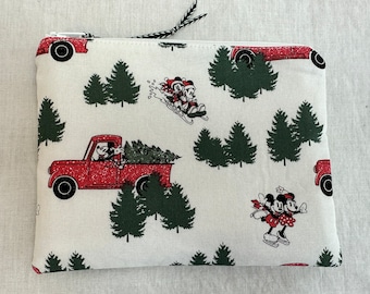 Christmas Mickey & Minnie Medium Padded Zipper Bag, Cosmetic Bag, Travel Pouch