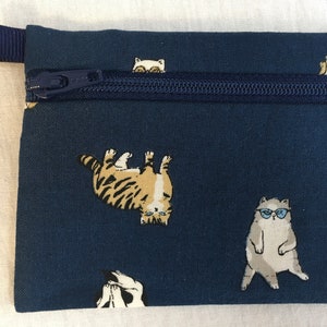 Porta-moedas com zíper plano, capa para AirPods, bolsa para fones de ouvido, carteira para cartão de crédito, gatos com óculos