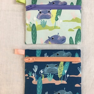 Hippopotamus Flat Zipper Coin Purse, Credit Card Wallet, Earbud Pouch, Air Pod Case