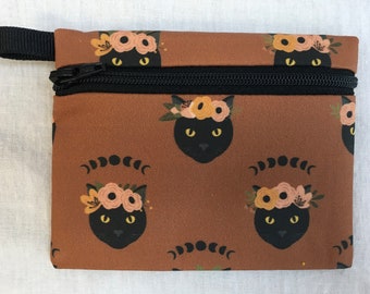 Mystic Cat Flat Zipper portamonete, Earbud Pouch