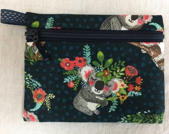 Koala Flat Zipper Coin Purse, Credit Card Wallet, Earbud Pouch, Business Card Case