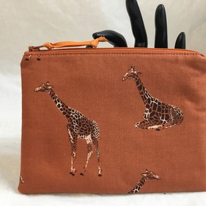 Rust Giraffe Padded Medium Zipper Bag, Cosmetic Bag, Gadget Bag, Travel Pouch - Choose Color
