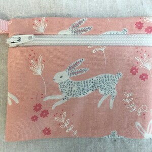 Bunny on Pink Flat Zipper Coin Purse, Credit Card Wallet, AirPod Case, Flat Coin Purse