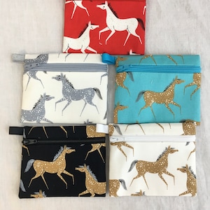Horses Flat Zipper Coin Purse, Credit Card Wallet, earbud Pouch, Air Pod Case - Choose Color