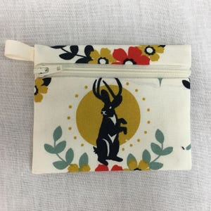 Organic Cotton Jackalope Zipper Coin Purse, Credit Card Case, Earbud Pouch, IPod Holder