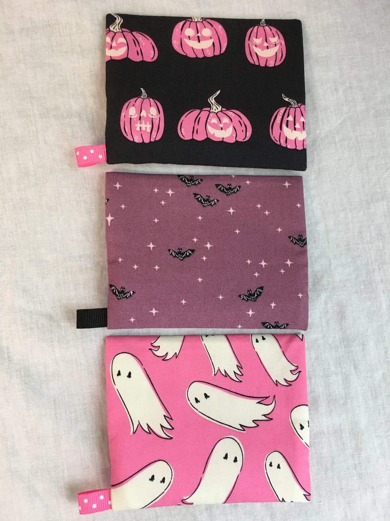 Halloween Bat, Ghost or Pumpkin Flat Zipper Coin Purse, AirPod Case, Credit Card Wallet, Earbud Pouch - New Color image 2