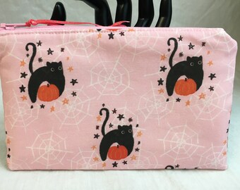 Cat and Pumpkin Medium Padded Zipper Bag, Cosmetic Pouch, Gadget Bag, Organizer Pouch