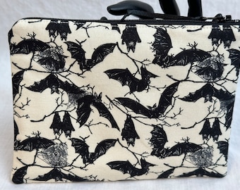 Bats Medium Padded Zipper Bag, Accessory Pouch, Cotton Zipper Bag, Travel Pouch