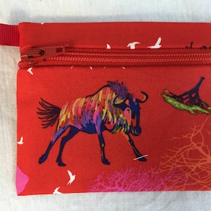 Wildebeest Flat Zipper Coin Purse, AirPod Case, Earbud Pouch, Credit Card Wallet