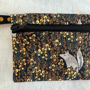 Fox in Flowers Flat Zipper Coin Purse, Earbud  Pouch, Business Card Case, Pocket Coin Purse