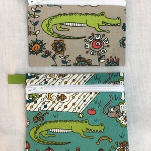 Bolsa de moedas com zíper para piquenique de jacaré de algodão orgânico, carteira para cartão de crédito, bolsa para fones de ouvido, suporte para iPod
