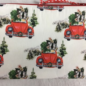 Christmas VW Bug Medium Padded Zipper Bag, Cosmetic Bag, Gadget Bag, Organizer Pouch