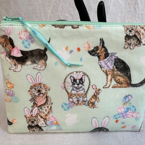 Cute Easter Dogs Medium Padded Zipper Bag, Cotton Zipper Cotton Zipper Bag, Cosmetic Pouch, Gadget Bag