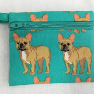 Teal Bulldog Zipper Coin Purse, Credit Card Case, Earbud Pouch, IPod Pouch