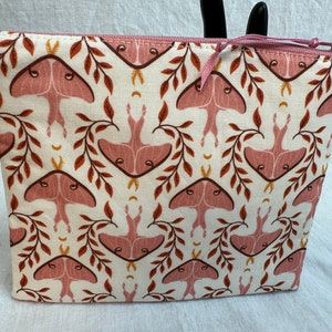 Pink Swallowtail Moth Medium Padded Zipper Bag. Moth Cosmetic Bag, Organizer Pouch, Travel Pouch