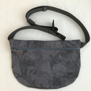 Charcoal Floral Flat, Zipper Fanny Pack, Waist Bag, Festival Bag, Bum Bag, hip Pouch