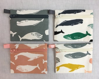 Whales Flat Zipper Coin Purse, Credit Card Wallet, Earbud Pouch, IPod Holder