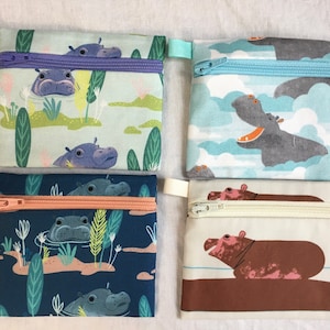 Hippo Flat Zipper Coin Purse, Credit Card Wallet, Earbud Pouch, AirPod Case