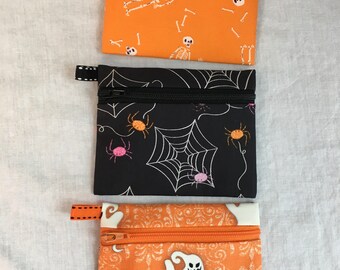 Skeleton, Spider Web or Ghost Flat Zipper Coin Purse, Air Pod Case, Credit Card Case, Earbud Pouch