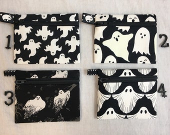Halloween Ghost Zipper Coin Purse, Credit Card Wallet, Earbud Pouch, iPod Holder - Choose Design