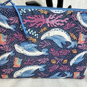 Colorful Whales Medium Padded Zipper Bag, WhaleCosmetic Pouch, Whale Travel Pouch