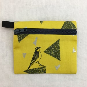 Monedero con cierre de pájaro en amarillo, tarjetero, estuche para auriculares, estuche para reproductor de música