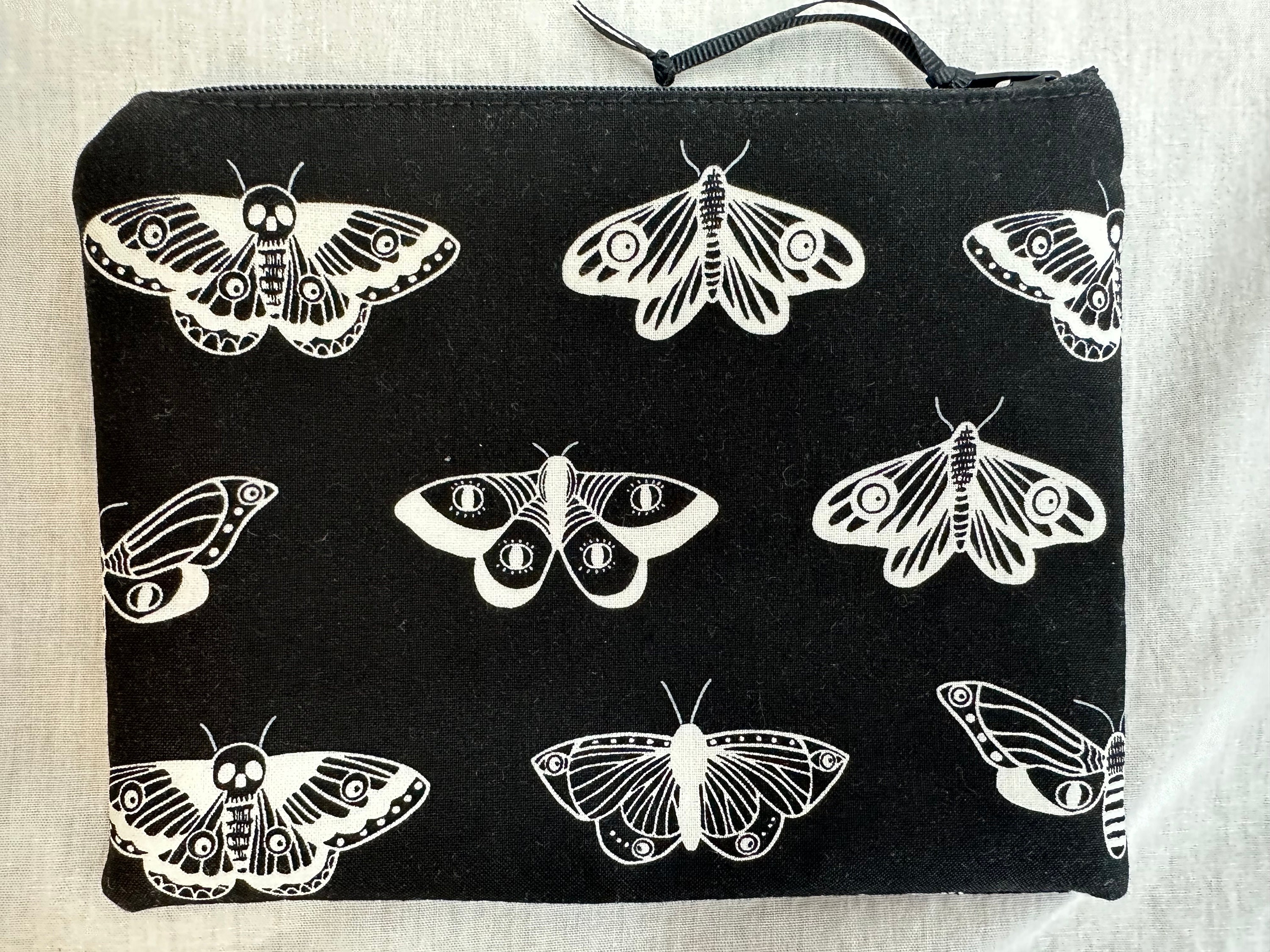 Dead Head Moth Medium Padded Zipper Bag, Moth Cosmetic Pouch,   Oth Travel Pouch