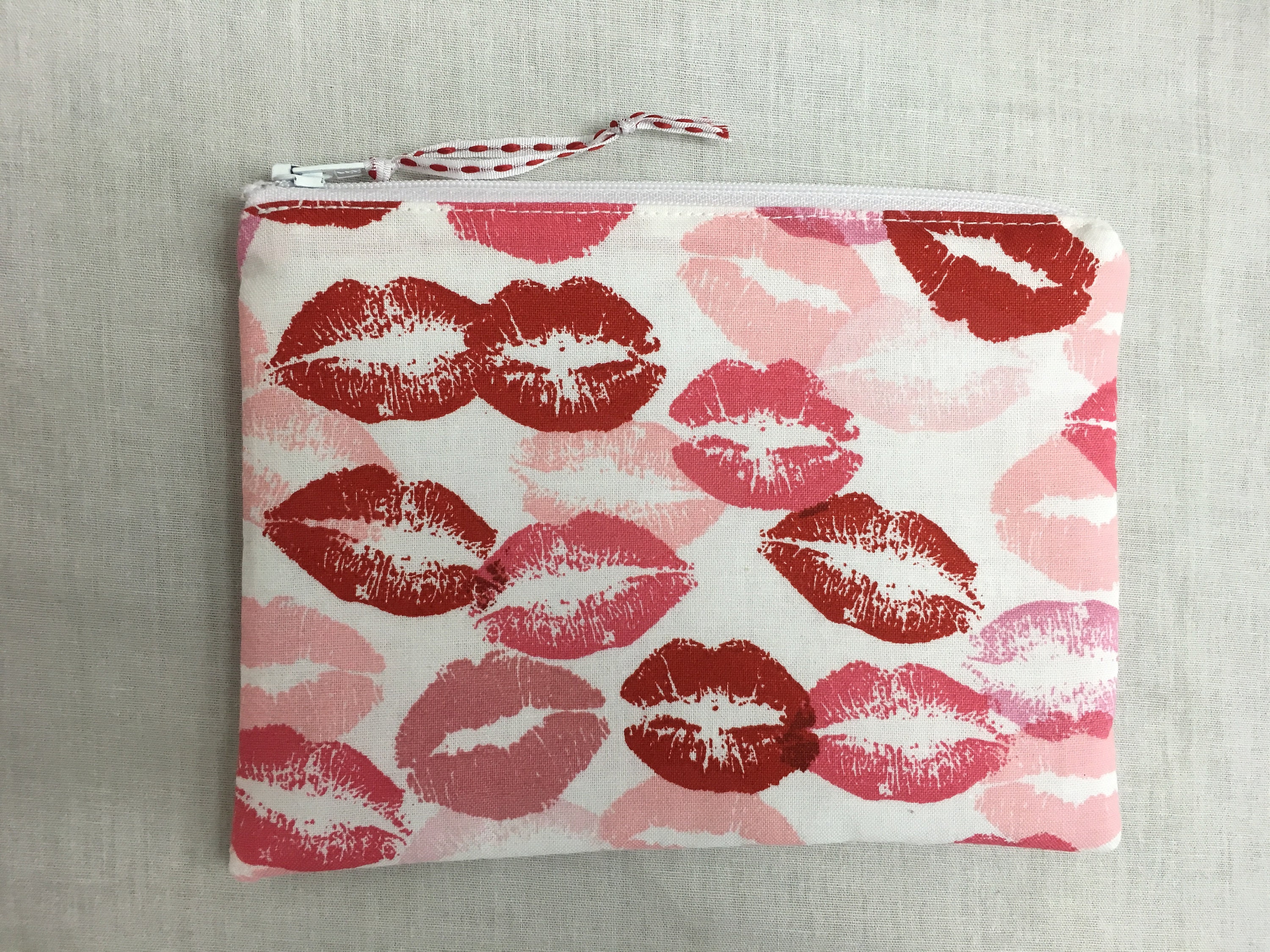 Red Lip Pattern Striped Makeup Bag