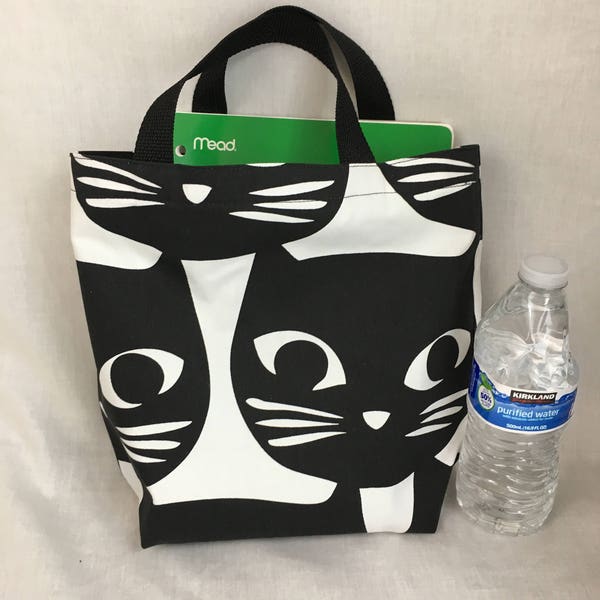 Black Cat Small Tote Bag, Project Bag, Child’s Tote Bag, Child’s Purse, Knitting Tote