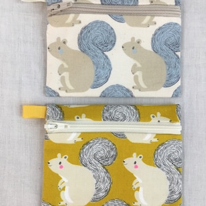 Squirrel Zipper Coin Purse, Credit Card Case, Earbud Pouch, iPod holder - Choose Color
