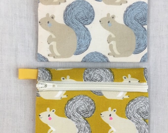 Squirrel Zipper Coin Purse, Credit Card Case, Earbud Pouch, iPod holder - Choose Color