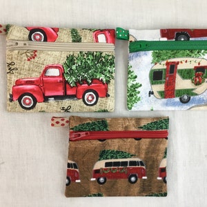 Porta-moedas com zíper plano para veículos de Natal, carteira para cartão de crédito, bolsa para fones de ouvido, suporte para iPod