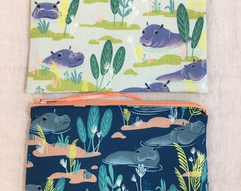 Hippopotamus Padded Medium Zipper Bag, Organizer Bag, Cosmetic Bag, Gadget Bag, Accessory Bag