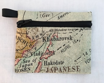 World Map Zipper Coin Purse, Credit Card, Earbud, iPod Pouch