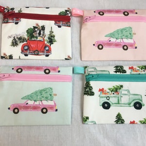 Christmas Vehicles Flat Zipper Coin zpurse, Credit Card Wallet, AirPod Case, Earbud Pouch