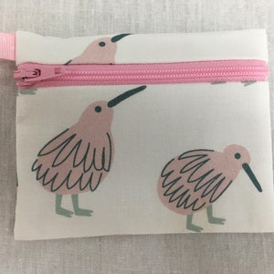 Pink Kiwi Flat Zipper CoinPurse, Credit Card Wallet, air pod case, Earbud apouch