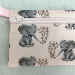 Bolsa de moedas com zíper plano elefante bebê rosa, carteira de cartão de crédito, bolsa para fones de ouvido, suporte para iPod