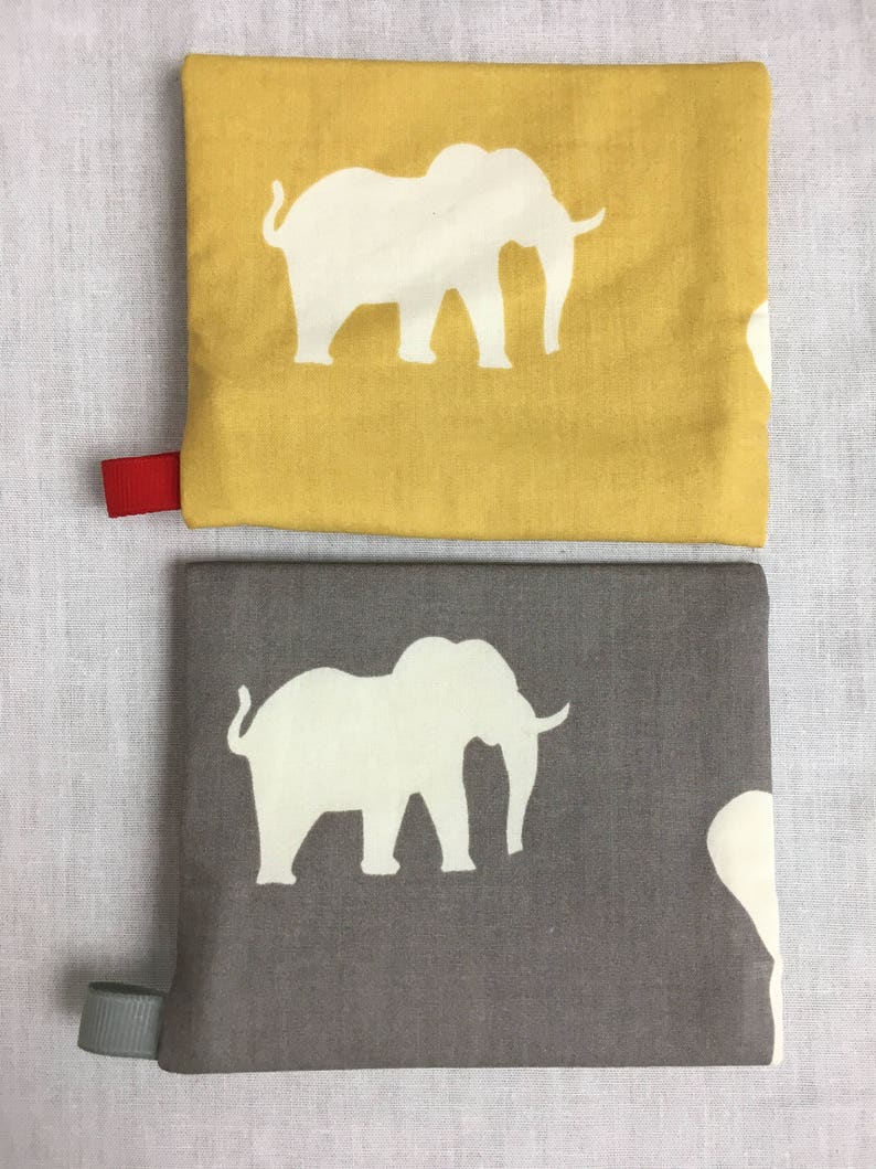 Elephants Organic Cotton Zipper Coin Purse Credit Card Wallet Earbud Pouch iPod Holder